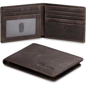 Real Leather Bifold Wallet Slim Minimalist Brown